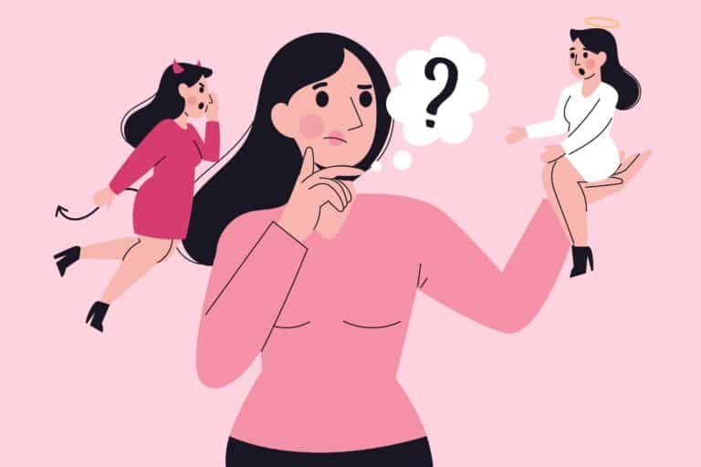 Woman choosing between Angle and Demon