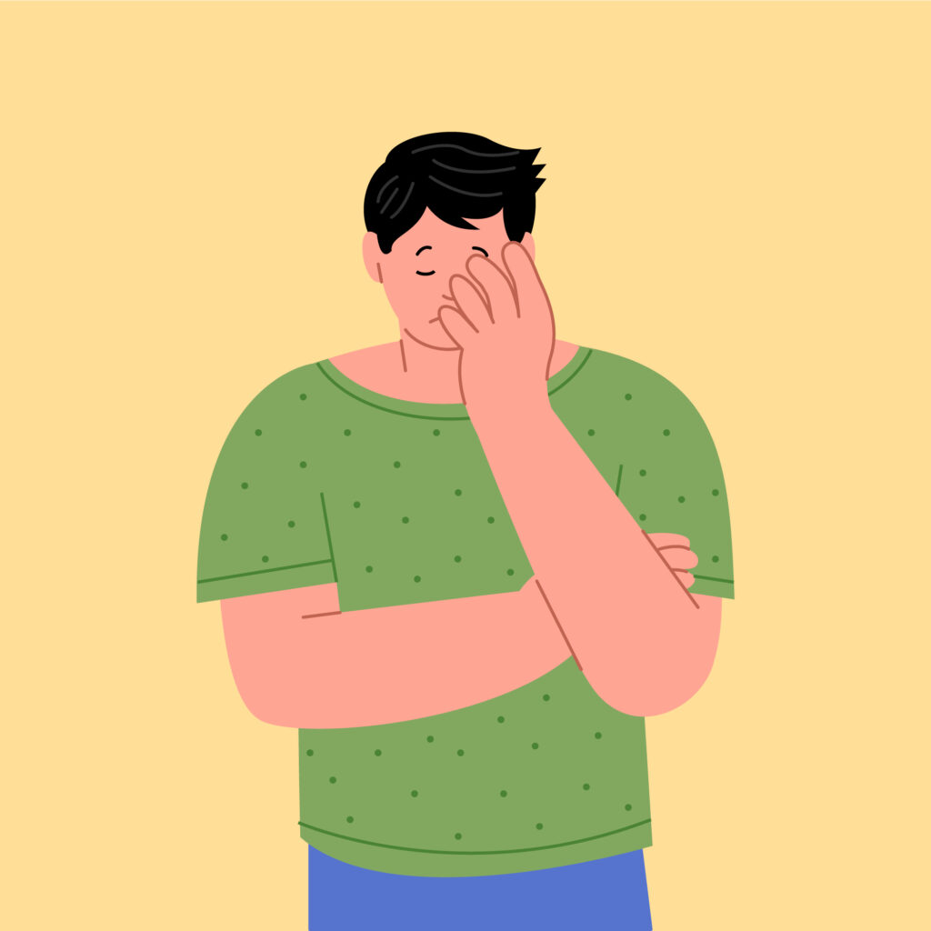 man being shy