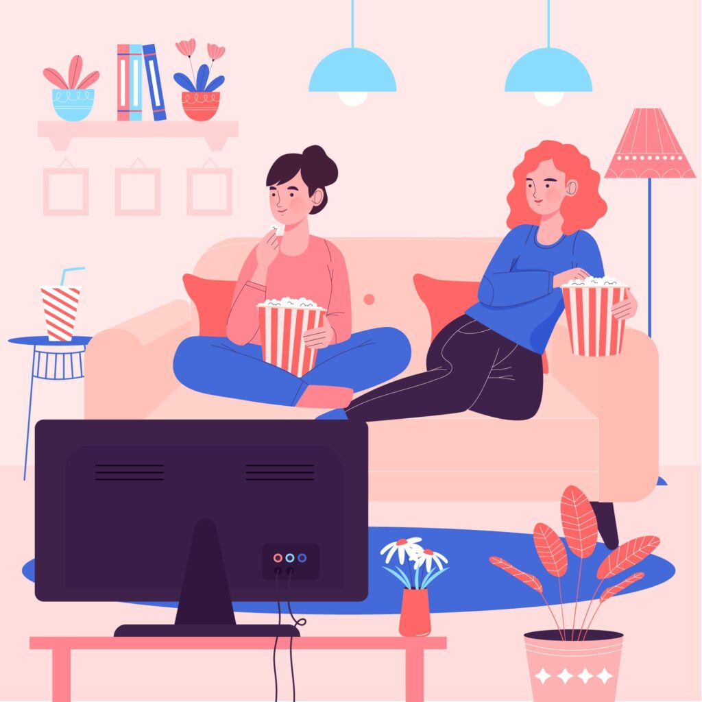 people watching movie at home