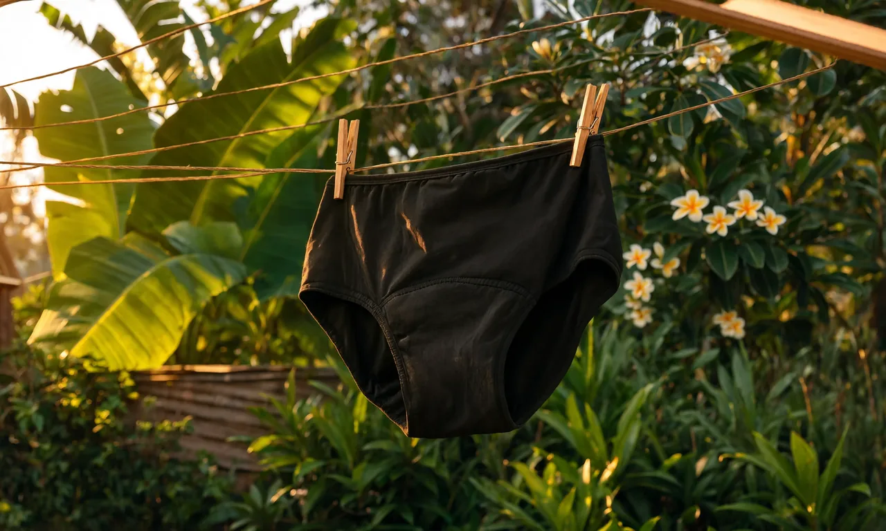 Reusable underwear drying in a Thai garden
